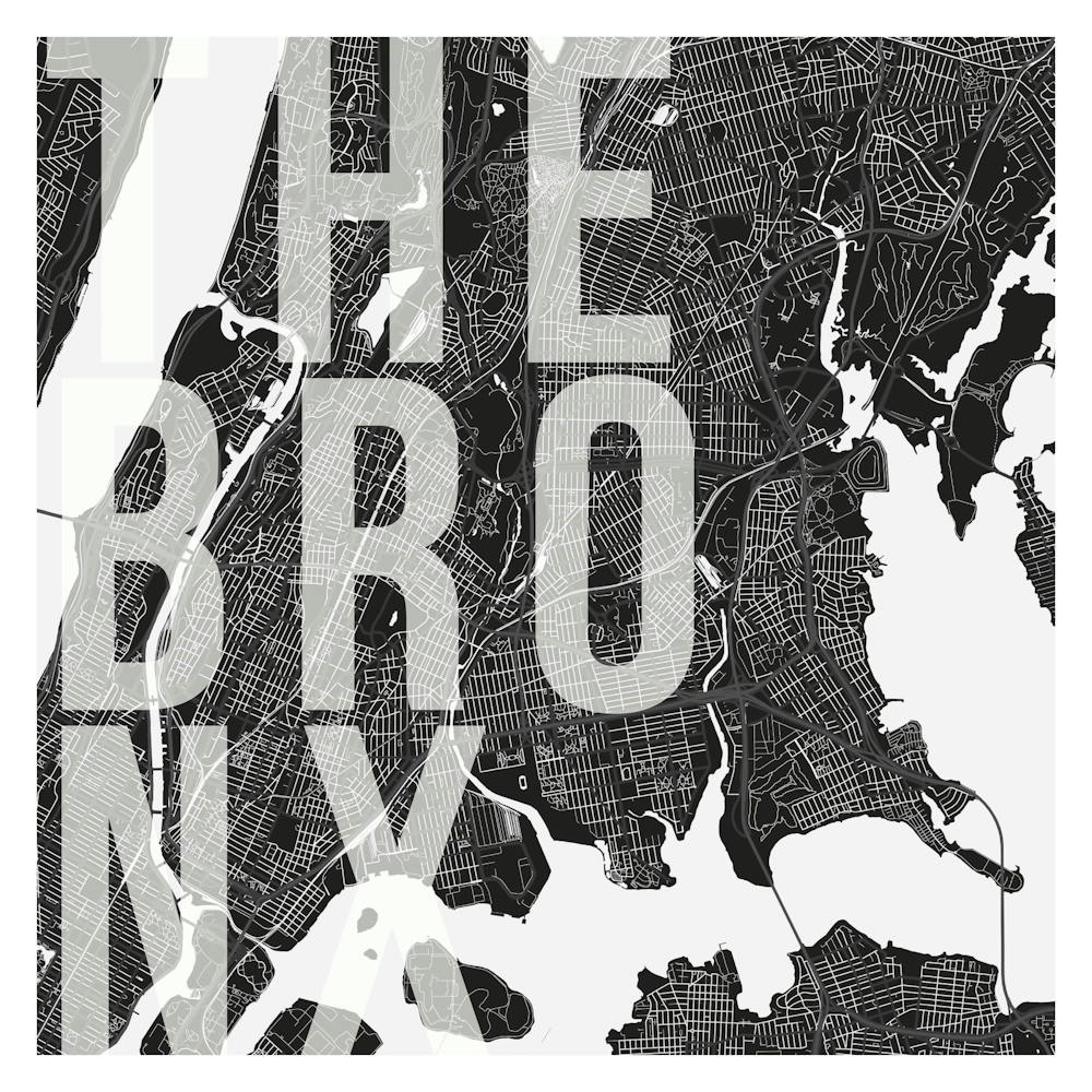 The Bronx Mono Street Map Text Overlay Square