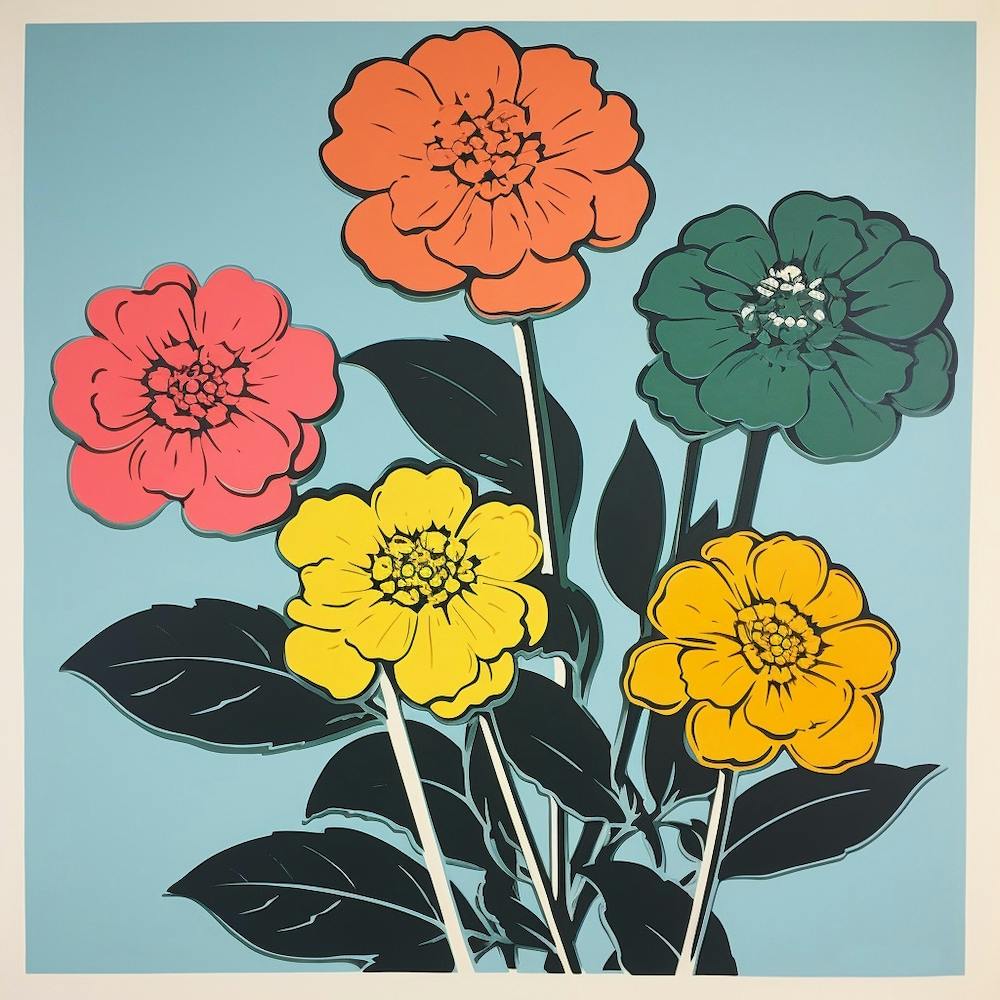 Zinnia 2 Pop Art Illustration Square