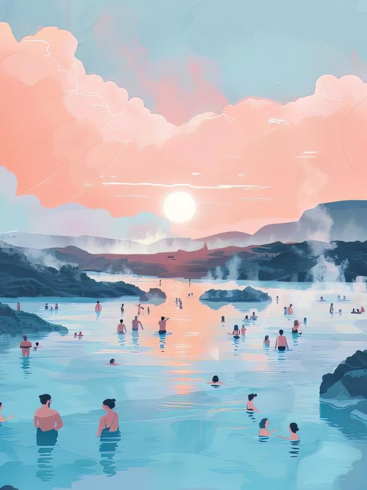 Iceland Print Iceland Illustration Reykjavik Print Blue Lagoon Poster Gift Iceland Painting Aurora Borealis Print Northern Lights Print