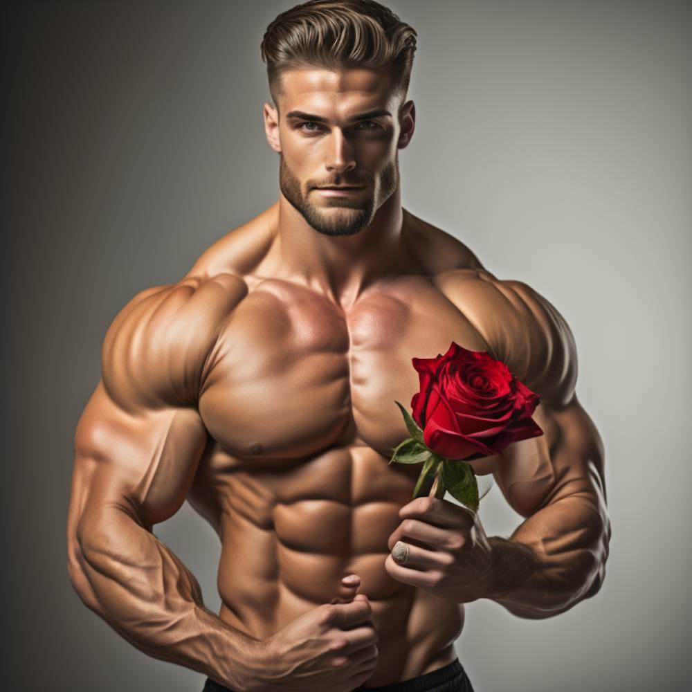 Bodybuilder Holding A Rose
