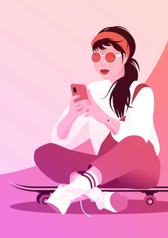 Skater-Mädchen Mit Sonnenbrille Pinkorange