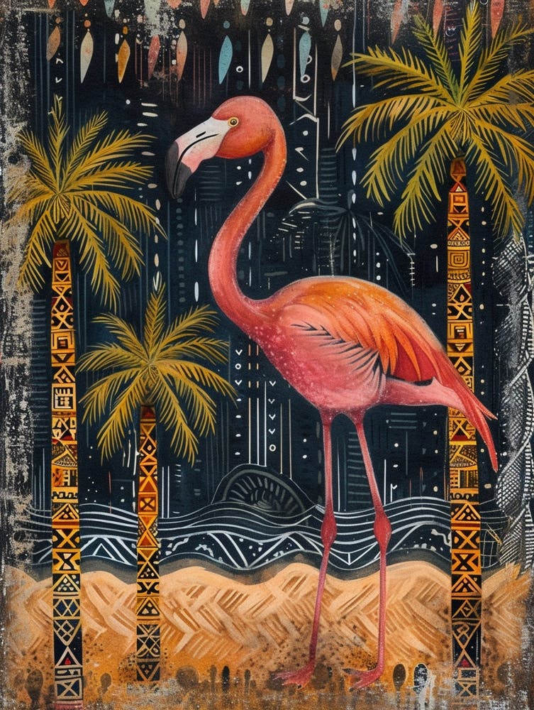 Greater Flamingo And Palm Trees Boho Print 4