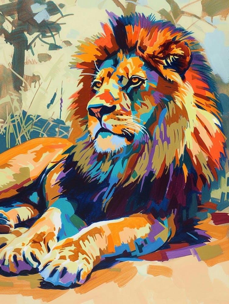 Masai Lion Resting In The Sun Fauvist Painting 2
