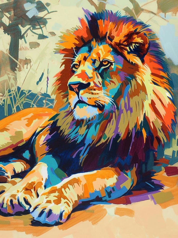 Masai Lion Resting In The Sun Fauvist Painting 2