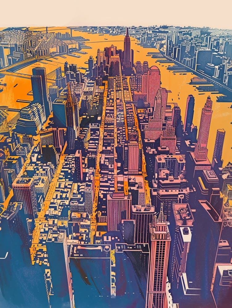 Manhattan New York Colourful Silkscreen Illustration 2