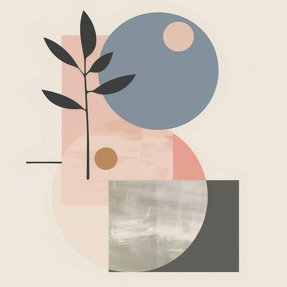 Harmony of Forms: Minimalist Fusion of Geometry and Nature in Pastel Hues