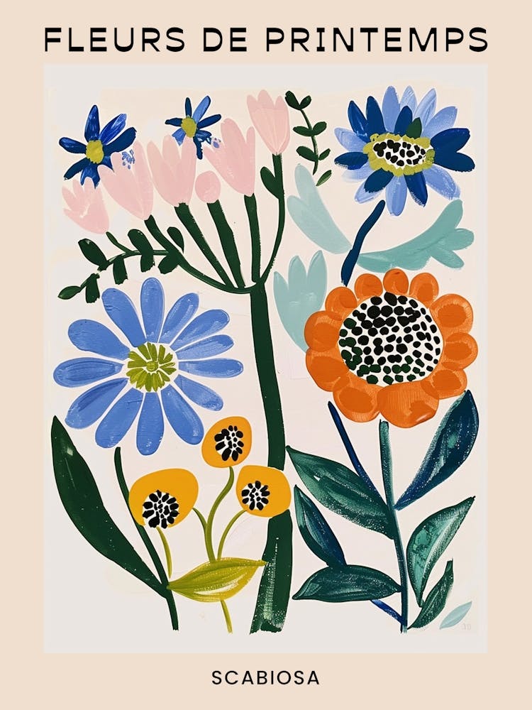 Spring Floral French Poster  Scabiosa 3
