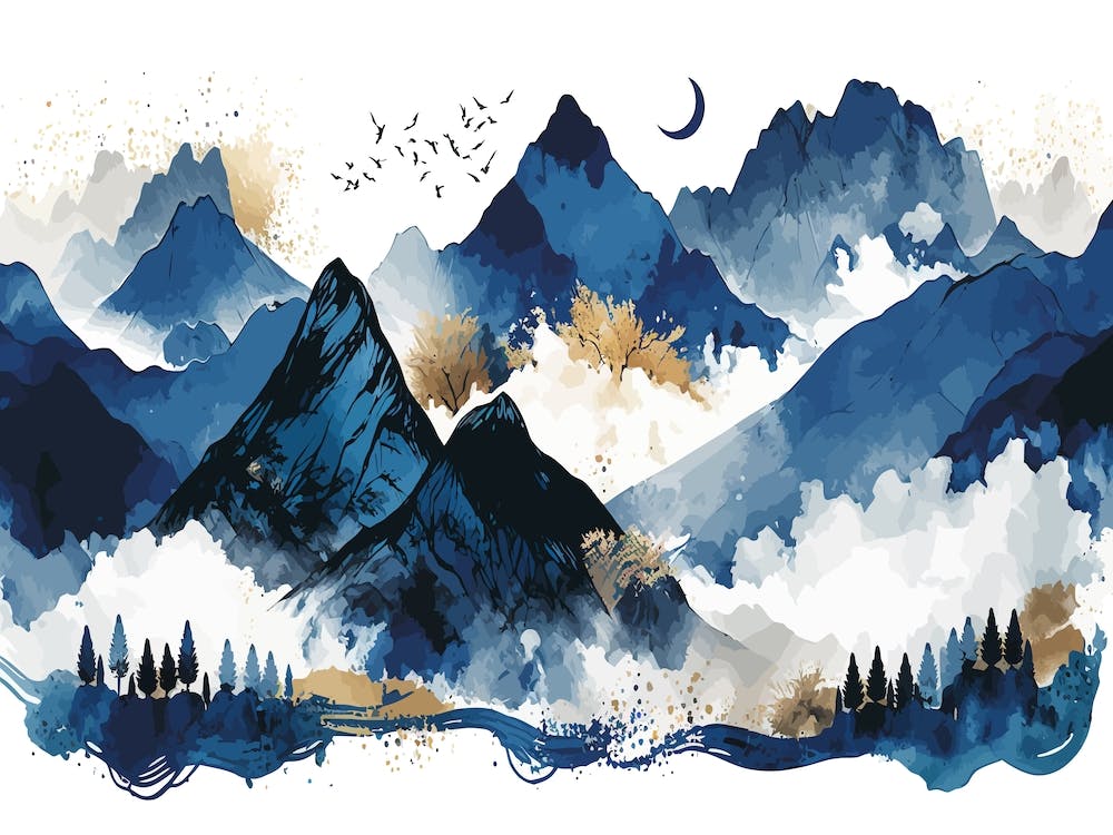 Mountains In The Sky Watercolor Painting 1