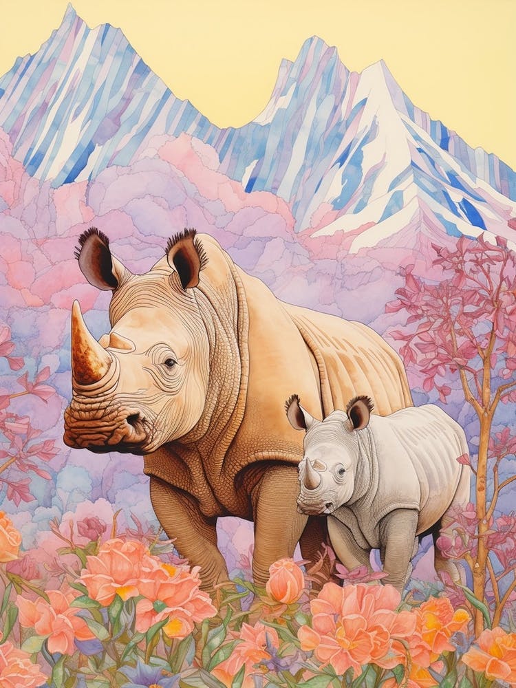 Rhino With Rhino Baby Patchwork 1