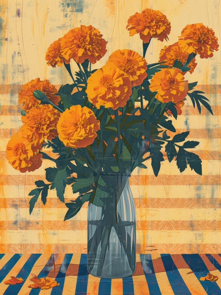 Marigold Flowers On A Table   Contemporary Illustration 3