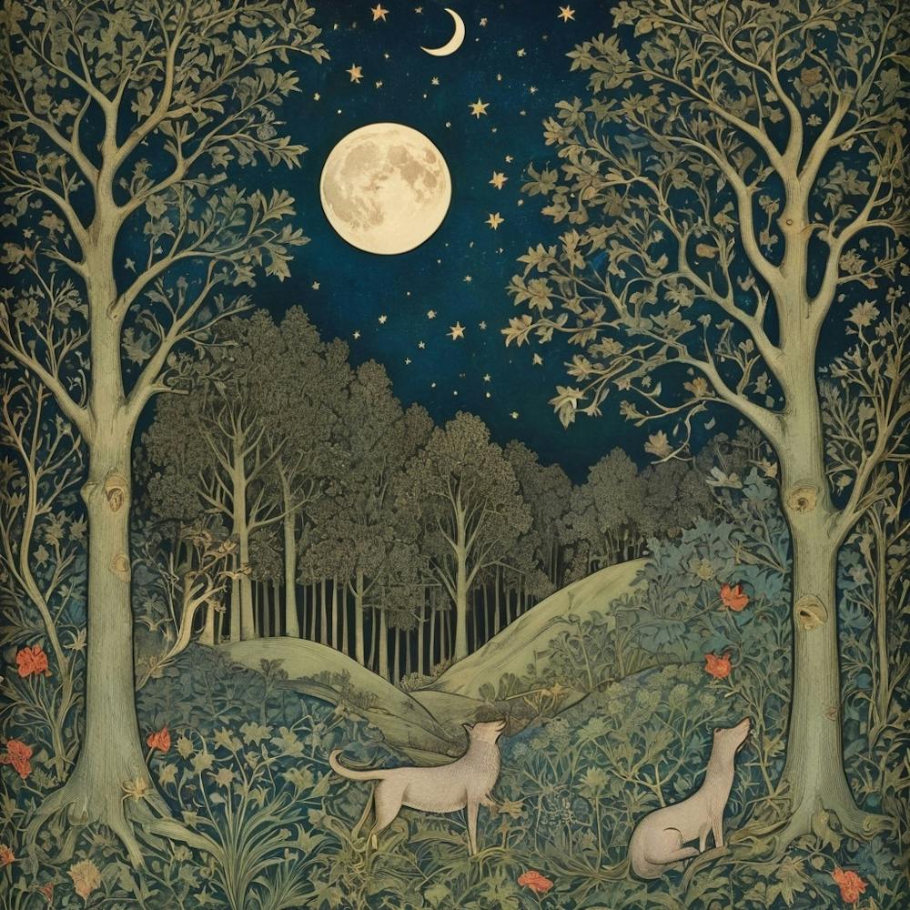 William Morris Print Night Forest Moon Poster Vintage 1 1