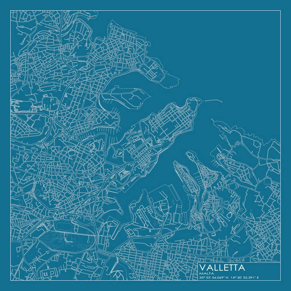 Valletta, Malta, City Map Blueprint Design