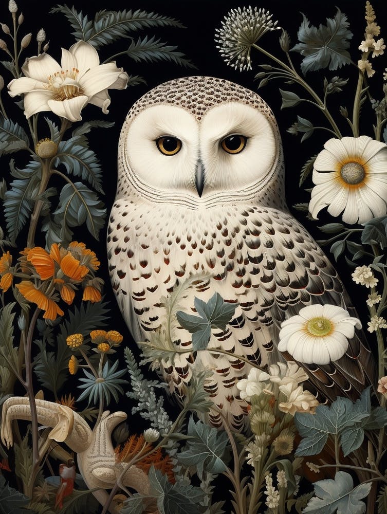 Dark And Moody Botanical Snowy Owl 3
