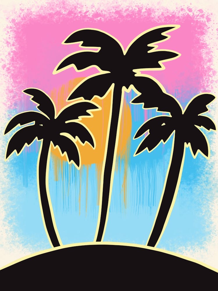 Retro Sunset Behind Palm Trees