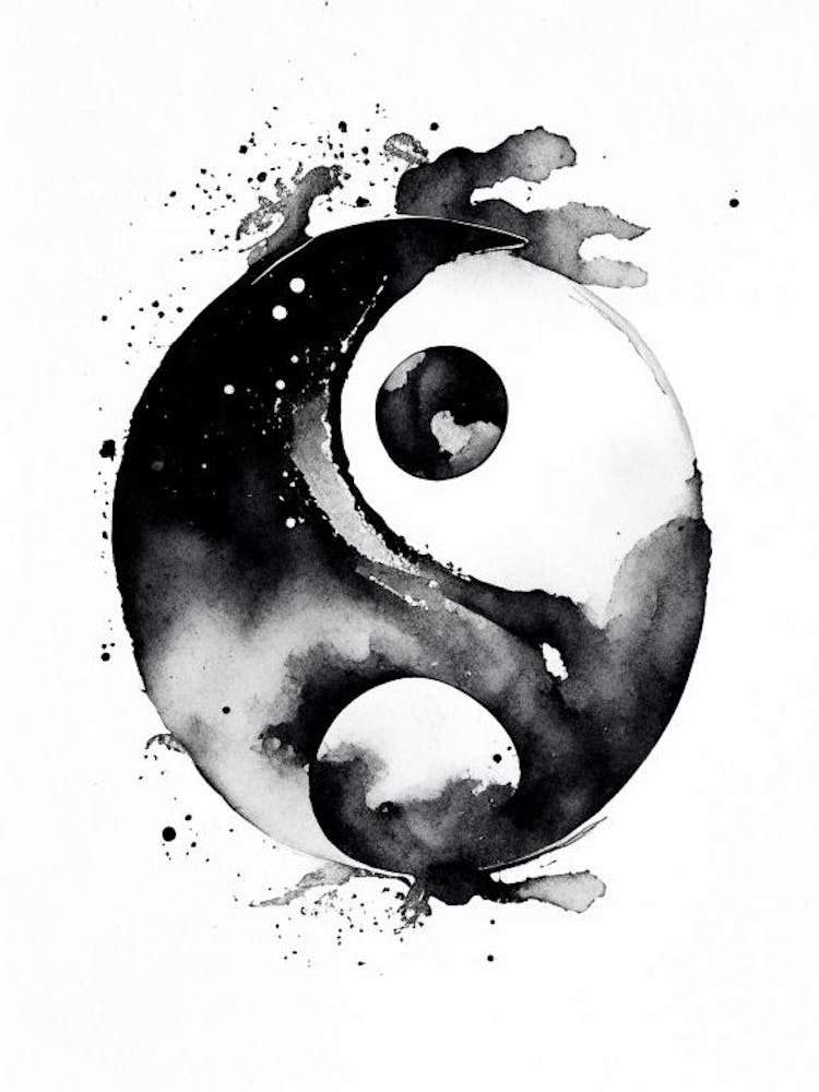Black And White Yin and Yang Watercolour