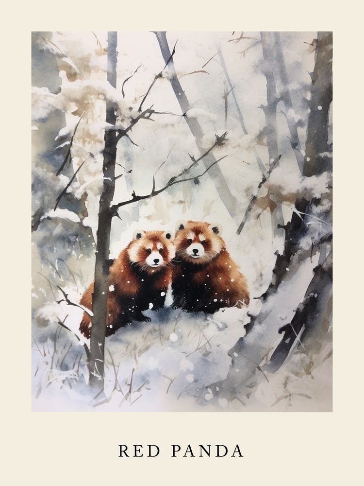 Winter Watercolour Red Panda 3 Poster