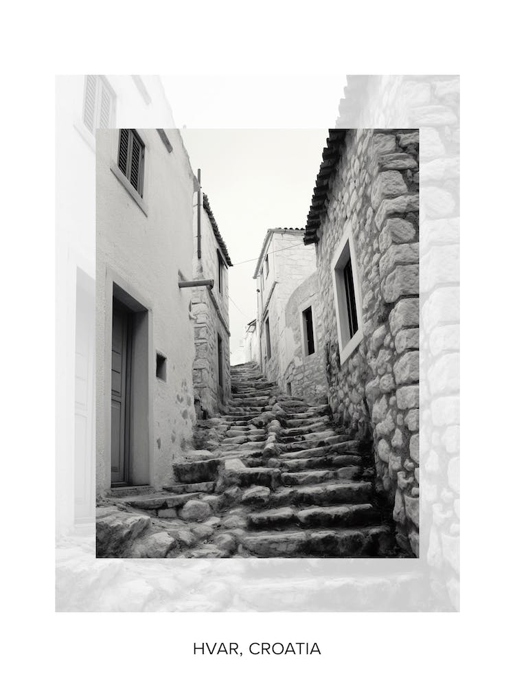 Affiche de Hvar, Croatia, Vieille Photo Noir et Blanc 1
