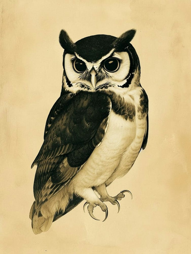 Spectacled Owl Vintage Illustration 2