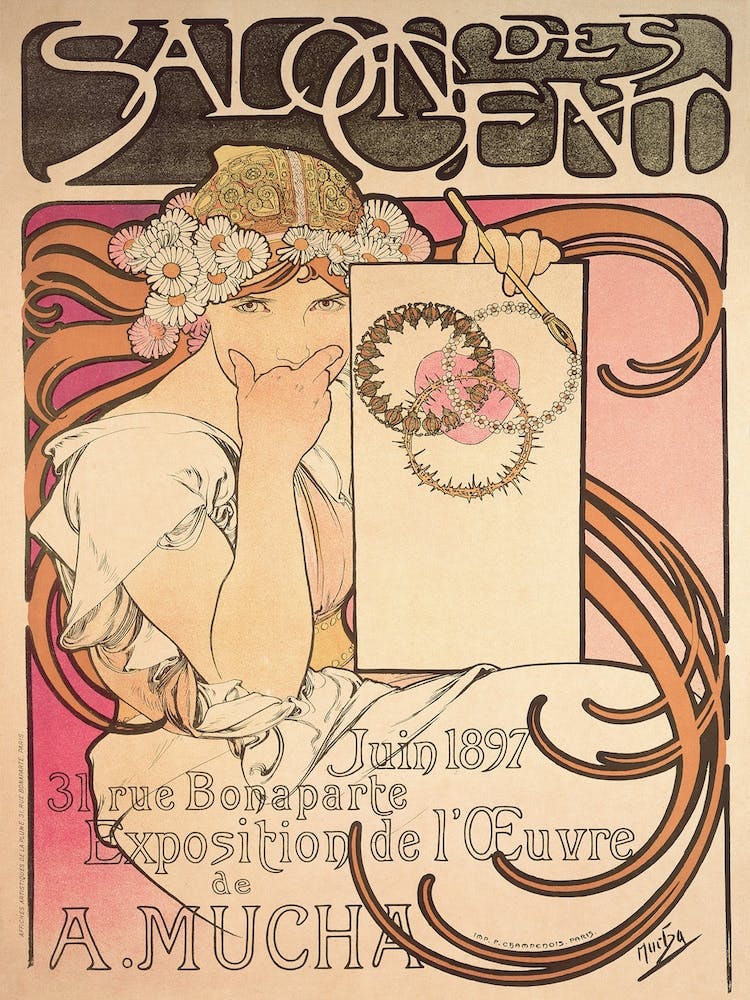 Salon Des Cents Exhibition Poster, Alphonse Mucha