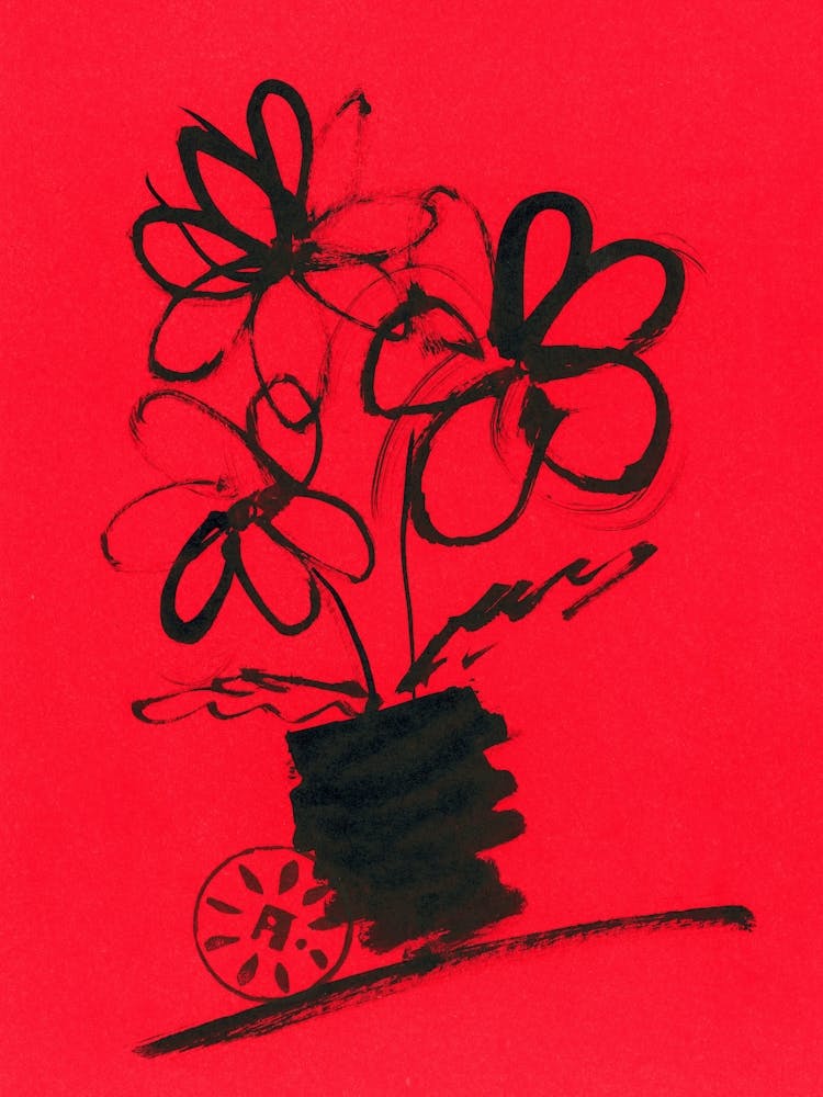 Flowers In A Vase red black ink