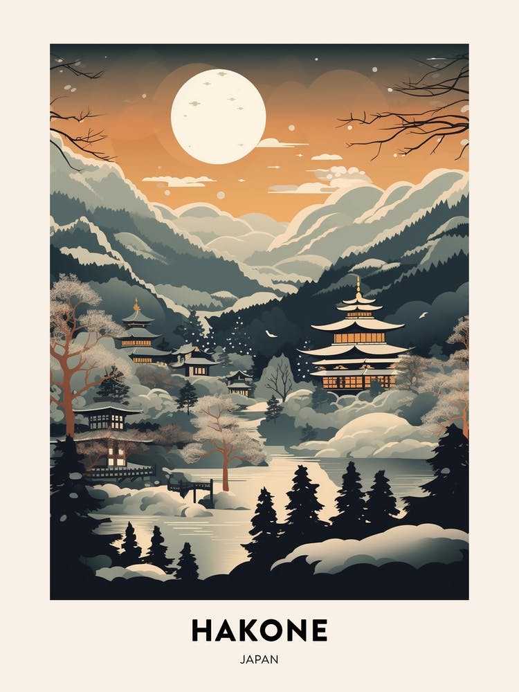 Winter Night  Travel Poster Hakone Japan 3