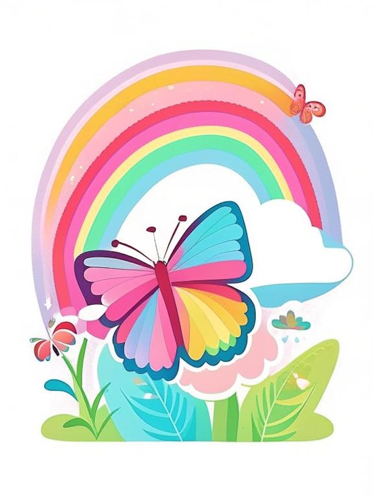 Schmetterling Auf Regenbogen Skandinavischer Cartoon 2