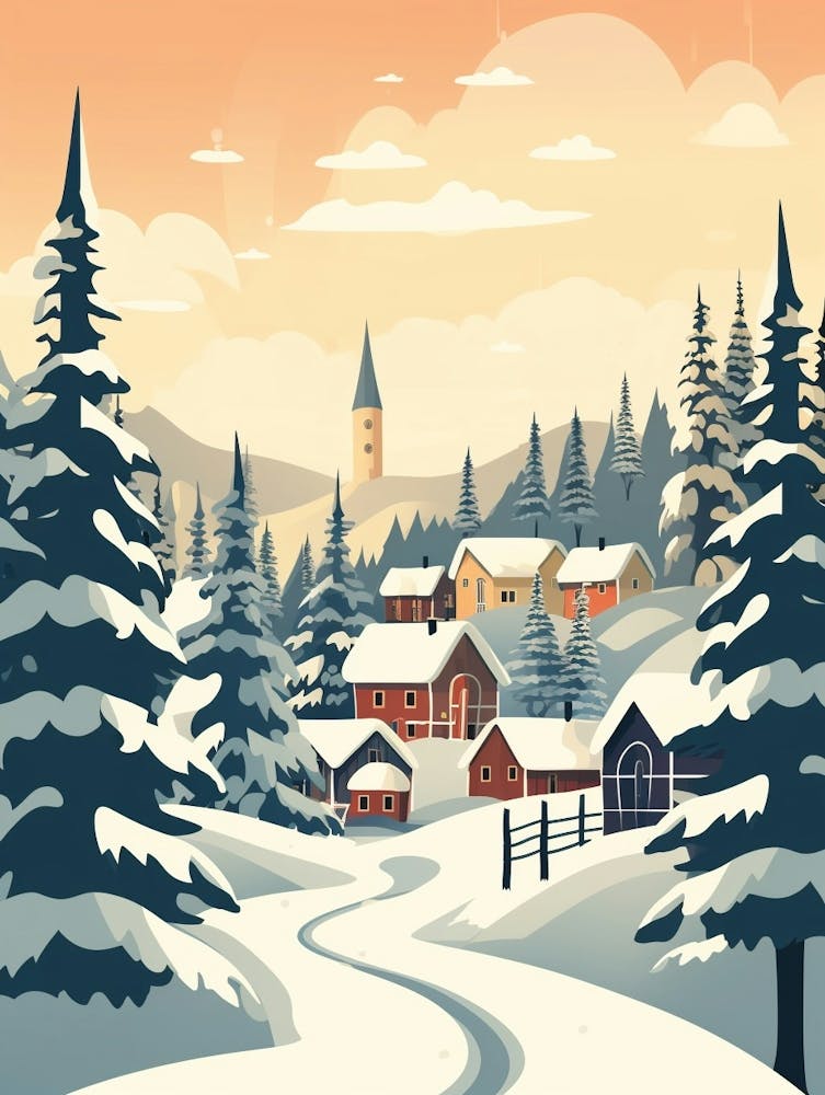 Vintage Winter Travel Illustration Lapland Finland 3