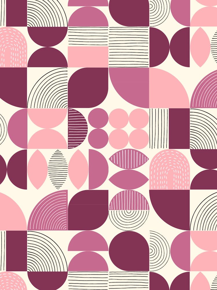 Modern Art Geometric Shapes Plum Pink Mulberry