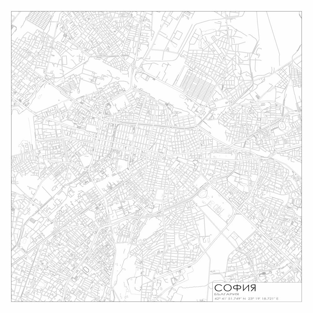 София, България, (Sofia, Bulgaria)City Map Black On White Blueprint Design