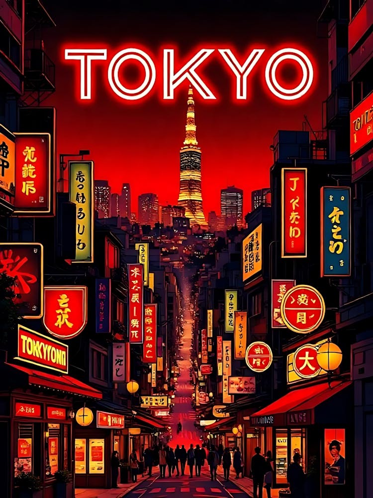 Tokyo Japan Vintage Digital Travel Poster 22