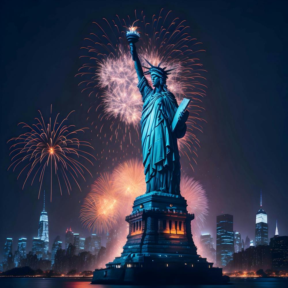 Statue Of Liberty With New Year Fireworks
