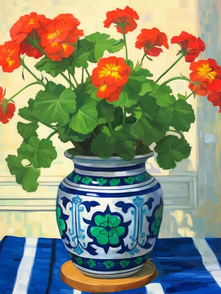 Flowers In A Vase Still Life Painting Geranium 1