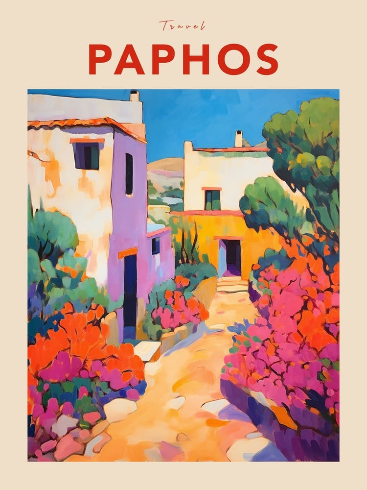 Paphos Cyprus Fauvist Travel Poster