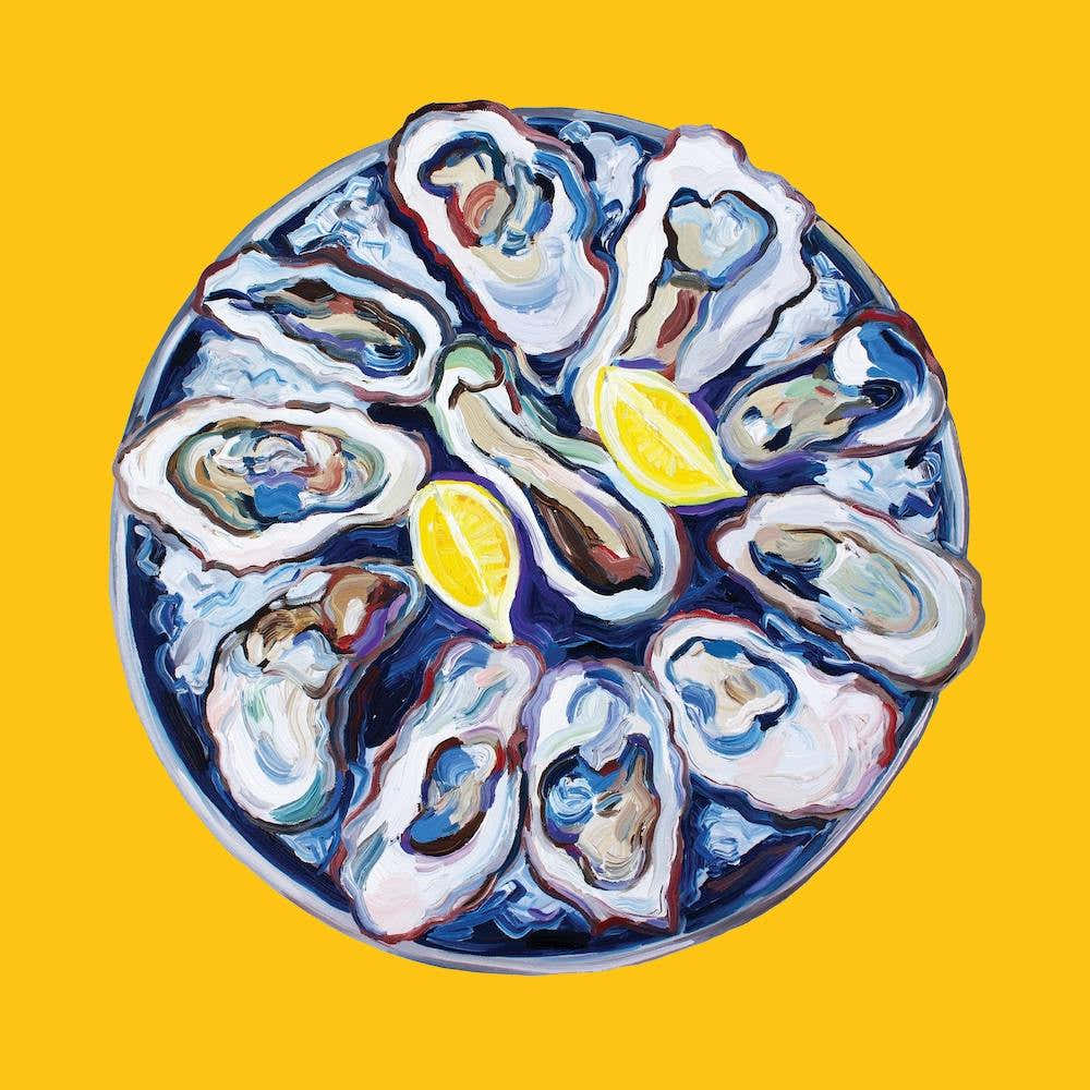 Oysters On A Plate Yellow Square
