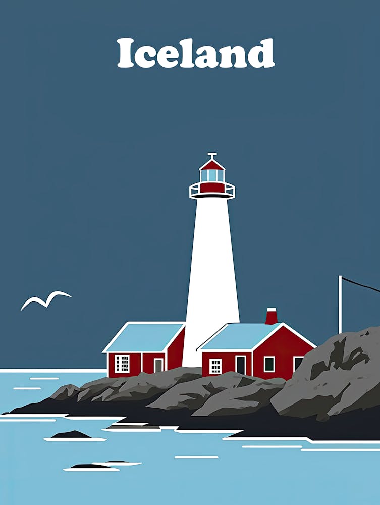 Iceland Lighthouse Vintage Travel Poster