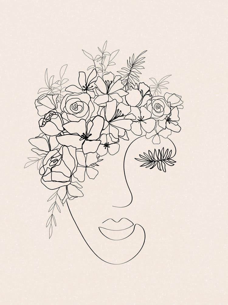 Flower Face Line Drawing