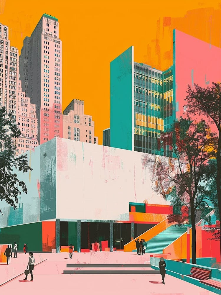 The Museum Of Modern Art New York Colourful Silkscreen Illustration 1