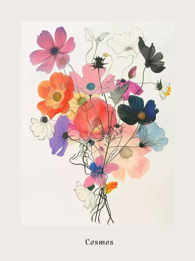 Cosmos 1 Collage Flower Bouquet Poster