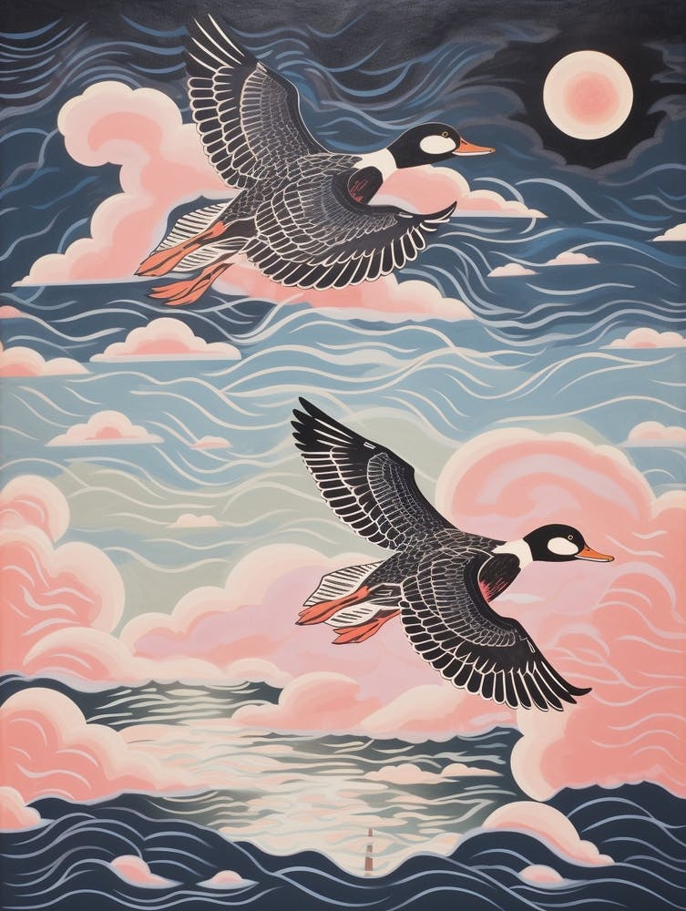 Vintage Japanese Inspired Bird Print Wood Duck 1