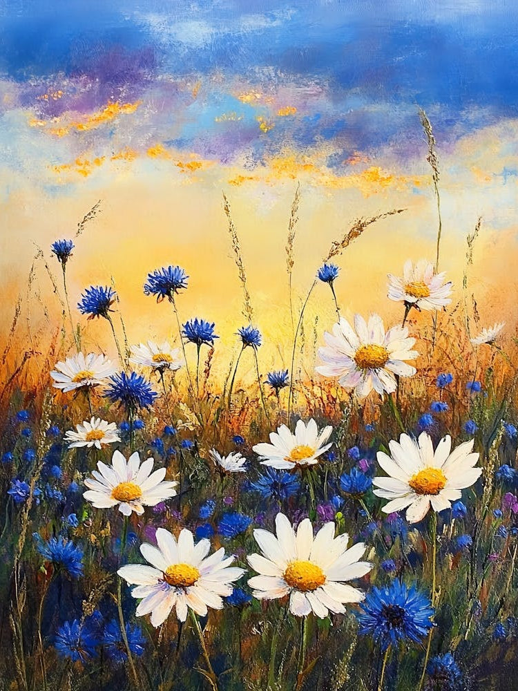 White Daisies Flowers Blue Cornflowers Paintings Monet Painting Claude Impressionism Meadow