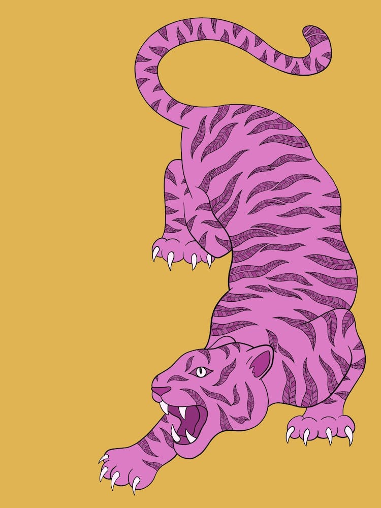 Pink leafy tattoo tiger