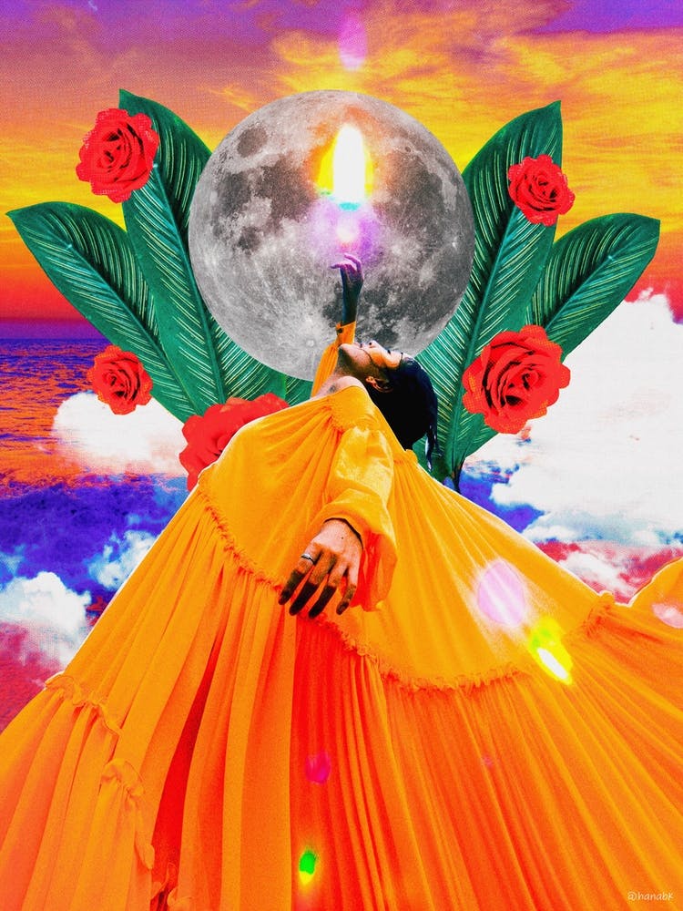 Sunset Moon Paradise Collage Orange