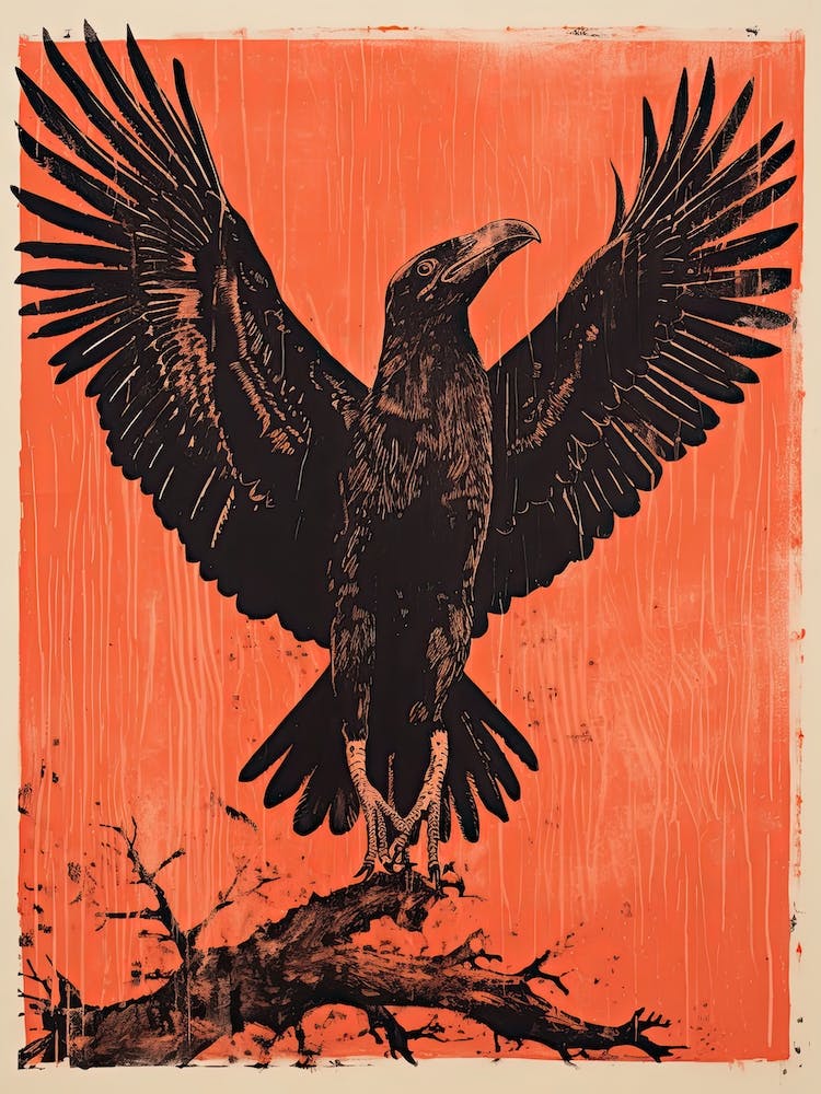 Vulture, Woodblock Animal Drawing 2