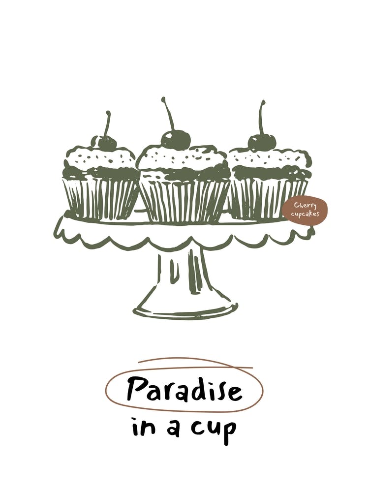 Cupcake Poster – Kitchen Wall Art, Bakery Illustration