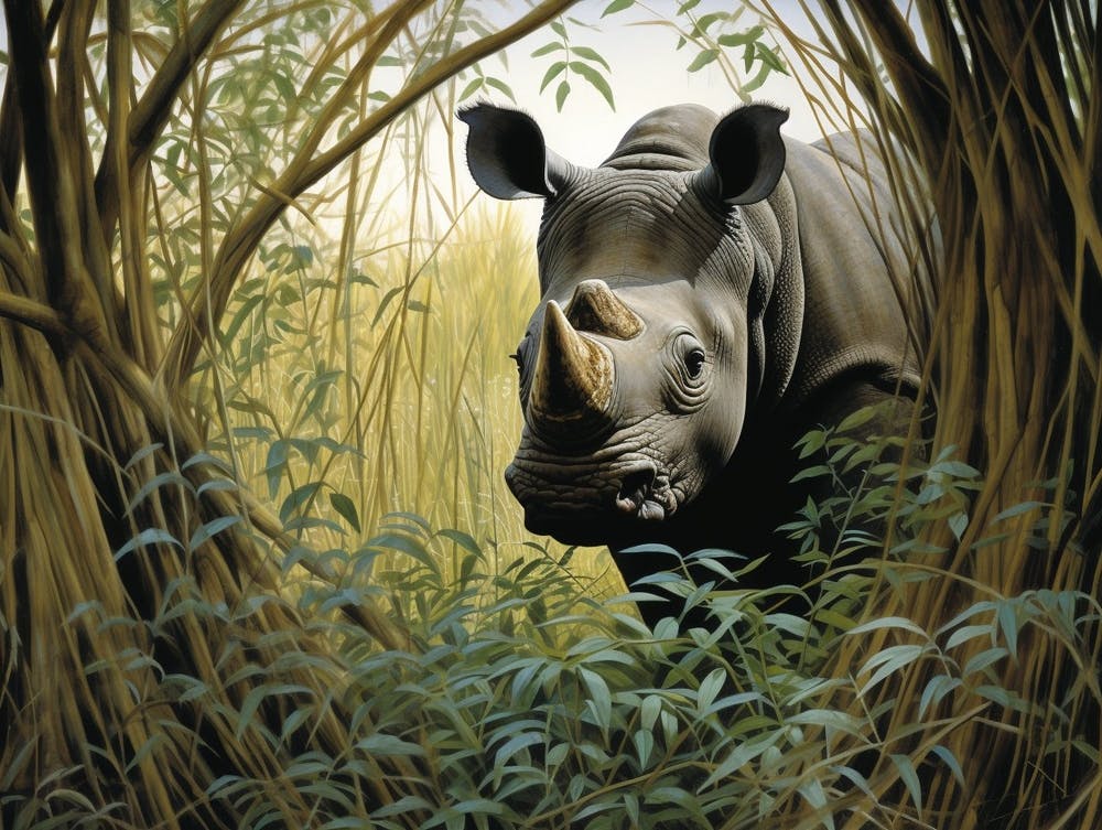 Black Rhinoceros Dense Vegetation Realism 1