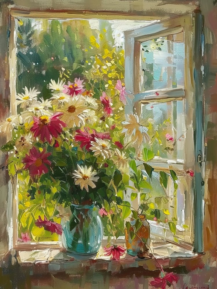 Dahlia Flowers On A Cottage Window 4