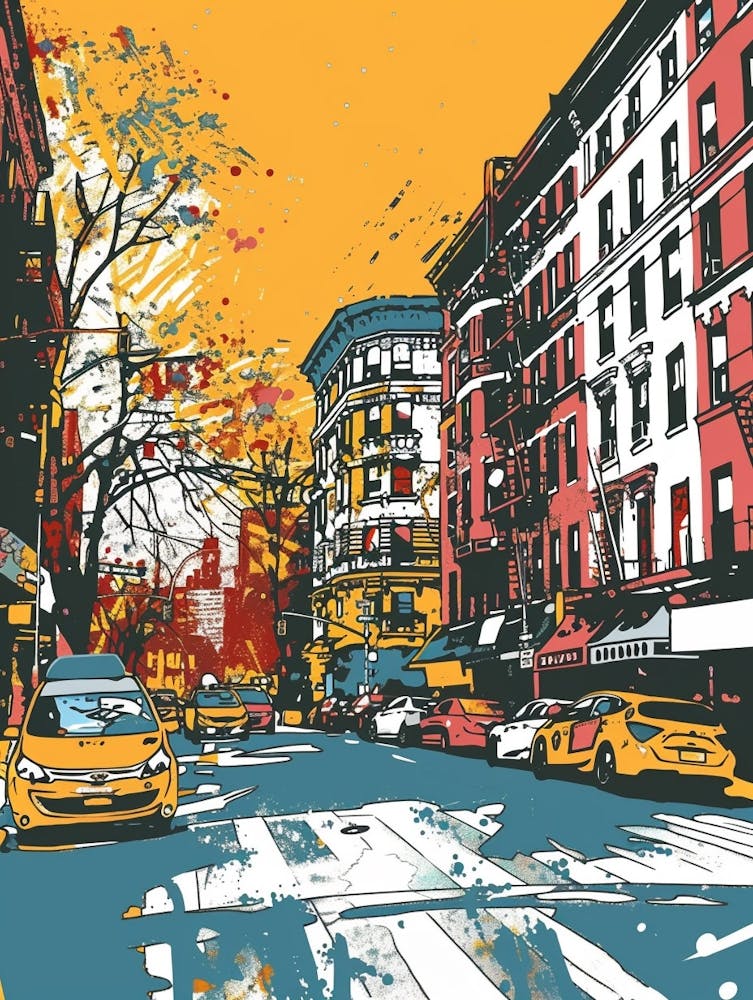 Chelsea New York Farbenfrohe Siebdruck-Illustration 4