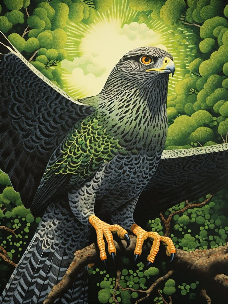 Ohara Koson Inspired Bird Painting Harrier 2