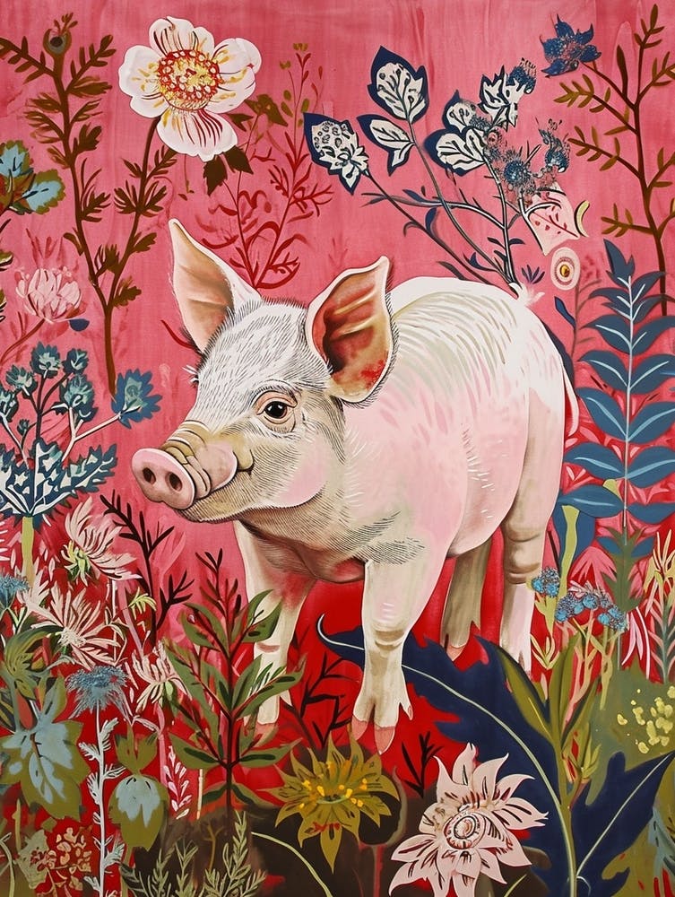 Floral Animal Painting Pig 1