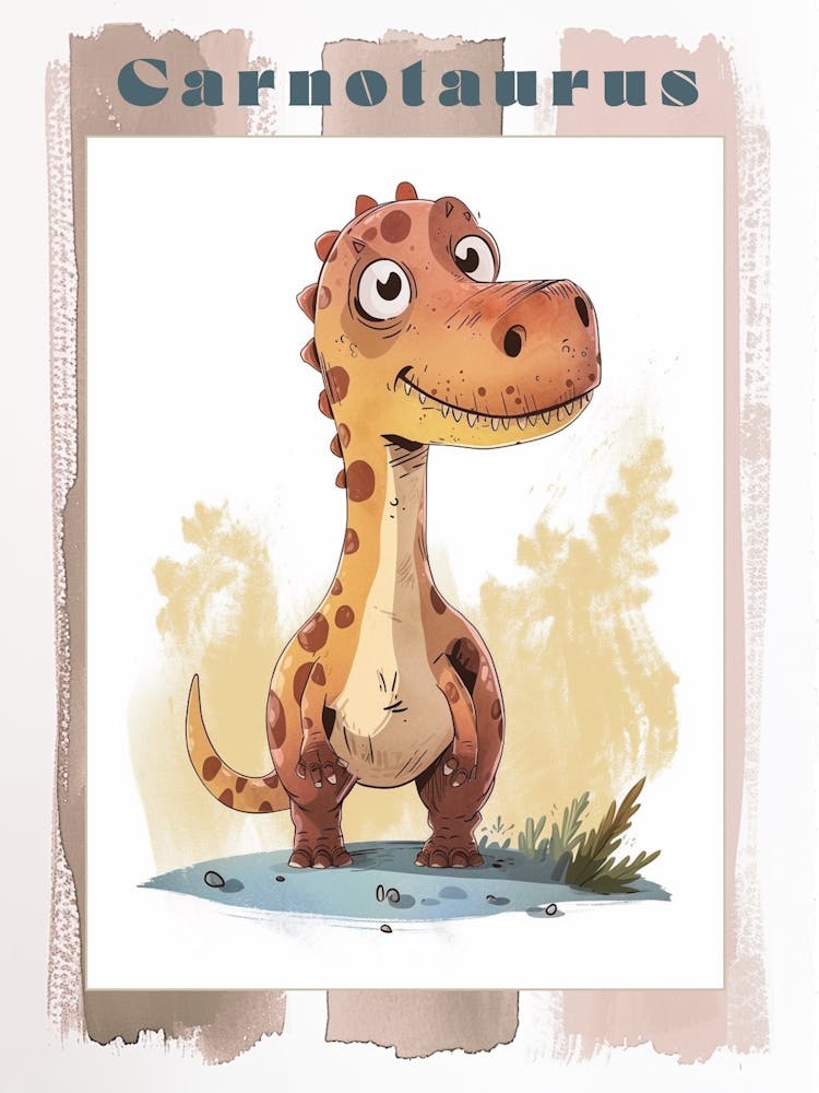 Cute Carnotaurus Dinosaur Watercolour 3 Poster